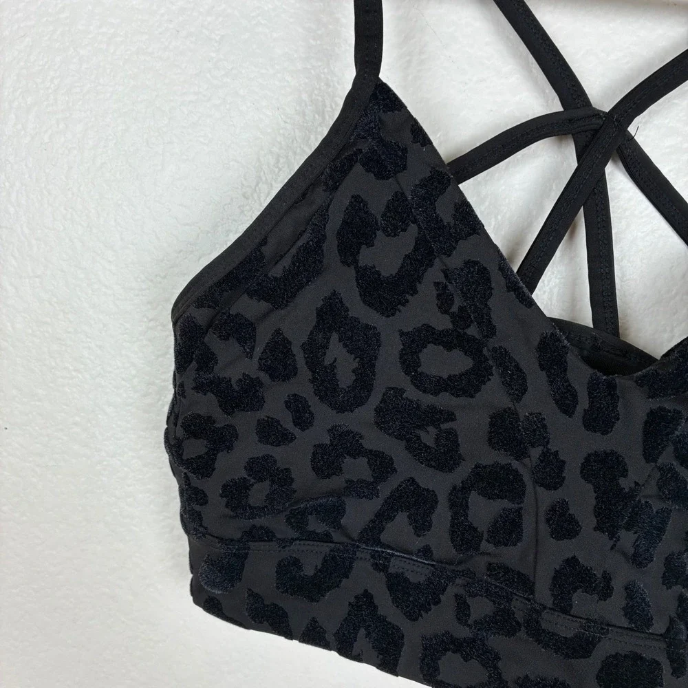 Balance Athletica Sports Bra Sz M Leopard Velvet Strappy Athleisure Gym Training